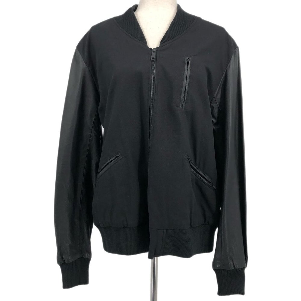 RACHEL Rachel Roy Black/Orange Embroidered Varsity Jacket | Size XL